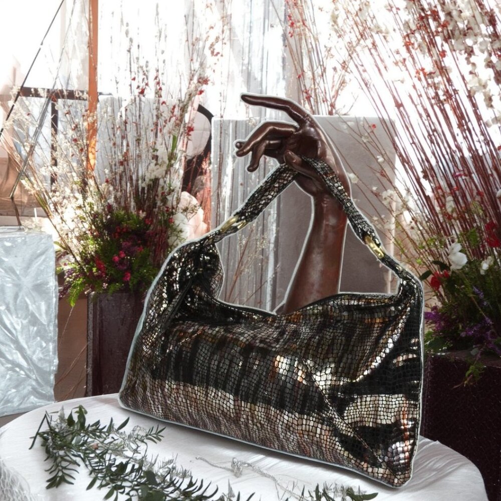 Hobo Gabor Bronze Silver Metallic Mosaic Shoulder Bag - Picture 3 of 10